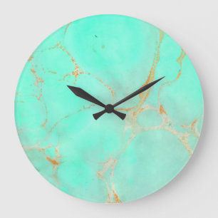 Mint & Gold Marble Abstract Aqua Teal Painted Look Large Clock