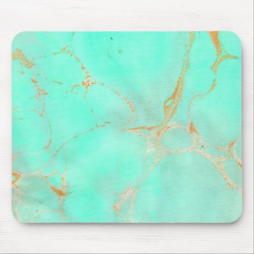 Mint  Gold Marble Abstract Aqua Teal Painted Look Mouse Pad