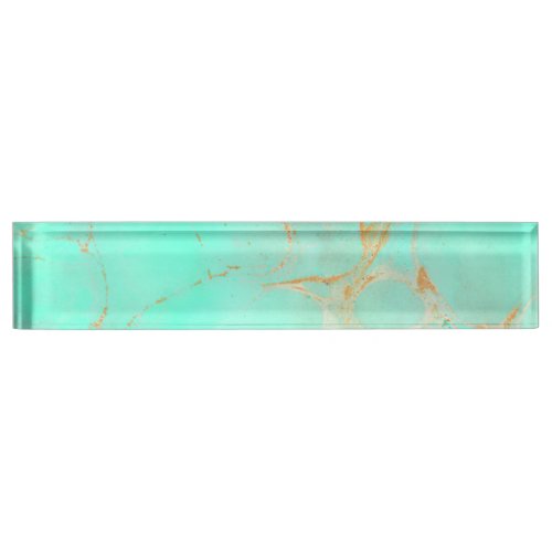 Mint  Gold Marble Abstract Aqua Teal Painted Look Name Plate