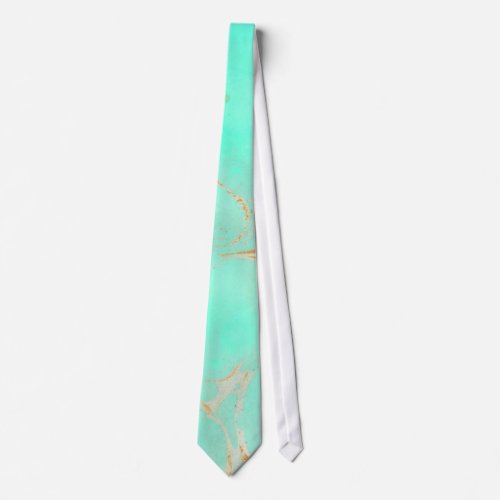 Mint  Gold Marble Abstract Aqua Teal Painted Look Neck Tie
