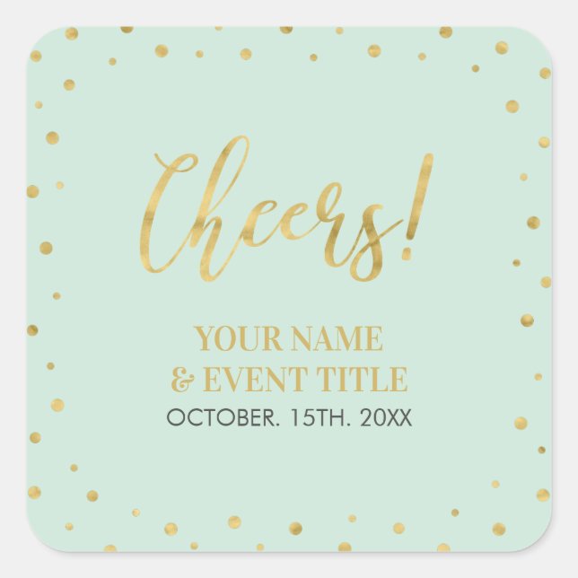 Mint & Gold | Modern Cheers Adult Birthday Favor Square Sticker (Front)