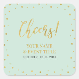 Mint & Gold Modern Cheers Adult Birthday Favor Square Sticker