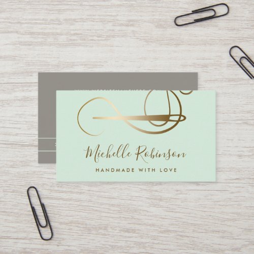 Mint  Gold  Needle  Thread Handmade With Love Business Card