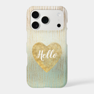 Mint Gold Ombre Stripes Heart iPhone 17 Pro Case