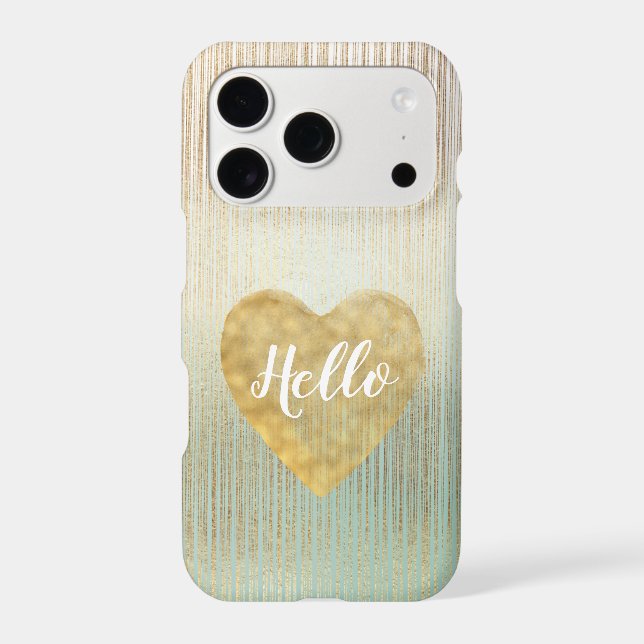 Mint Gold Ombre Stripes Heart iPhone Case (Back)