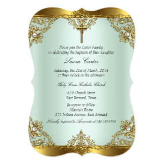 Mint Gold Pearl Damask Cross Baptism Christening 3 Card