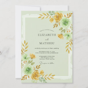 Mint Gold Petal Wedding Invitation