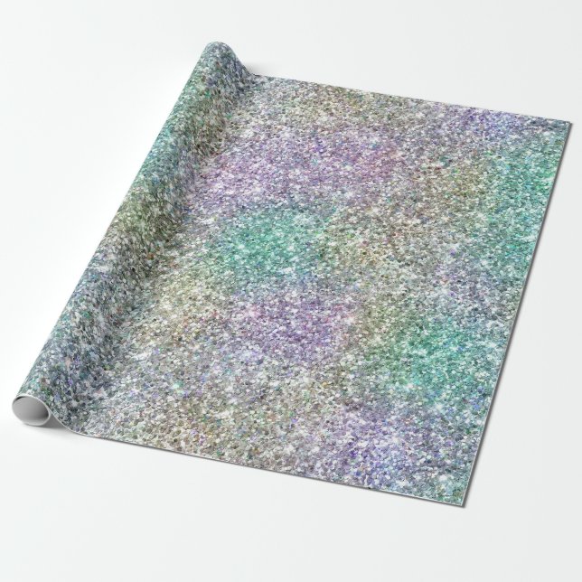 Mint Gold Purple Glitter    Wrapping Paper (Unrolled)