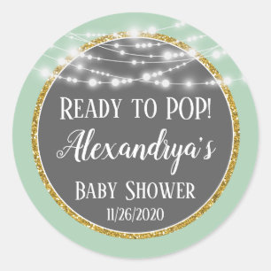 Mint Gold Ready To Pop Baby Shower Favor Tags