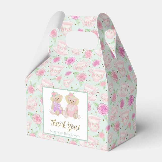 Mint Gold Roses Tea Party Baby Shower Favor Box (Front Side)