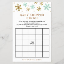 Mint & Gold Snowflake Baby Shower Bingo Game Card