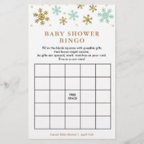 Mint & Gold Snowflake Baby Shower Bingo Game Card