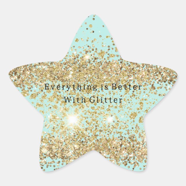 Mint Gold Sparkle Glitter  Star Sticker (Front)