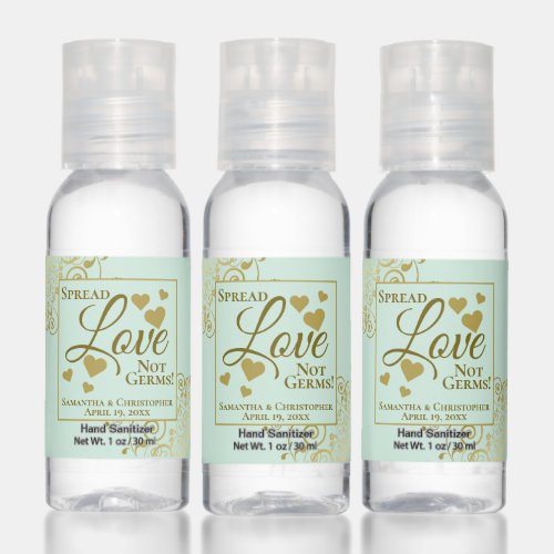 Mint  Gold Spread Love Not Germs Wedding Favor Hand Sanitizer