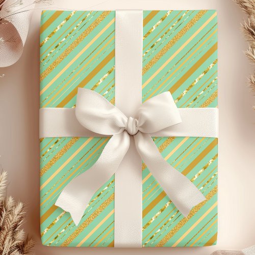 Mint &Amp;Amp; Gold Stripe Luxe Wrapping Paper