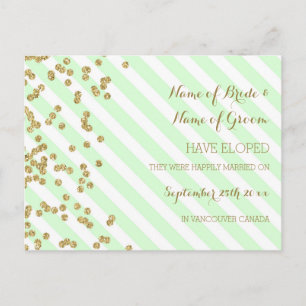 Mint Gold Stripes Elopement Announcement Postcards