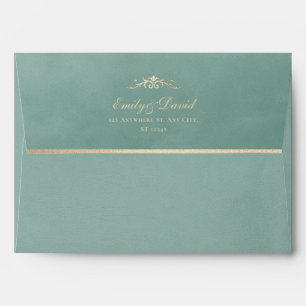 Mint & Gold Velvet Texture Wedding Envelope