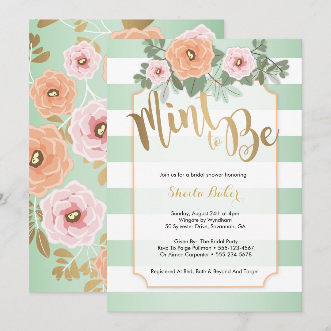 Mint & Gold Wedding Shower Invitation Mint to Be Zazzle