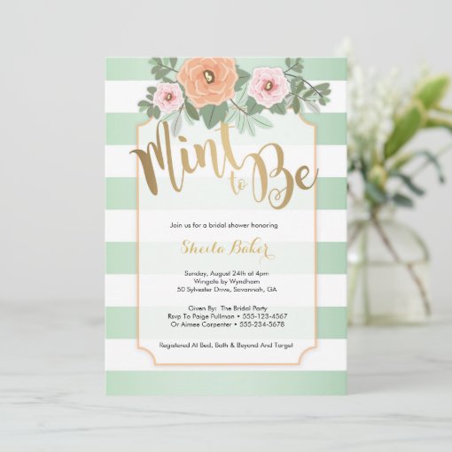 Mint & Gold Wedding Shower Invitation Mint to Be Zazzle