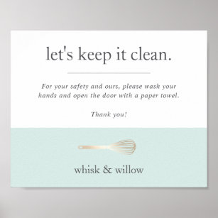 Mint & Gold Whisk Bakery Bathroom Handwashing Poster