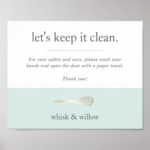 Mint  Gold Whisk Bakery Bathroom Handwashing Poster