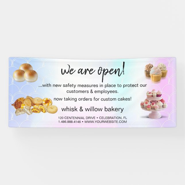 Mint & Gold Whisk Bakery Business Reopening gray B Banner (Horizontal)