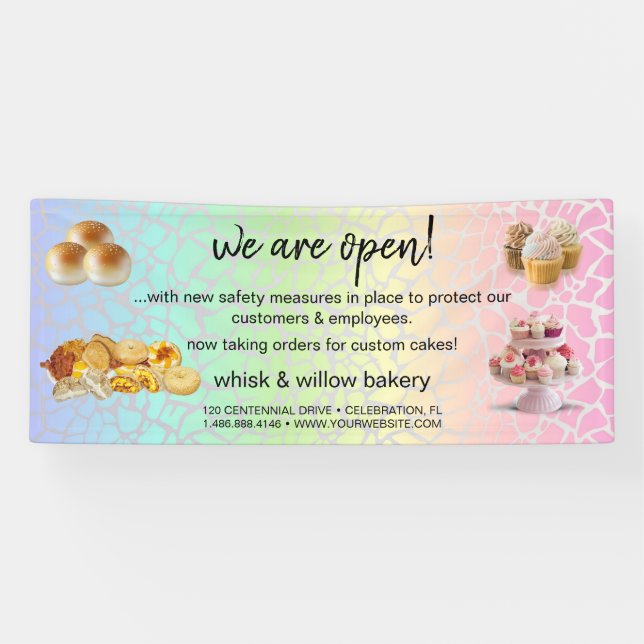 Mint & Gold Whisk Bakery Business Reopening gray B Banner (Horizontal)
