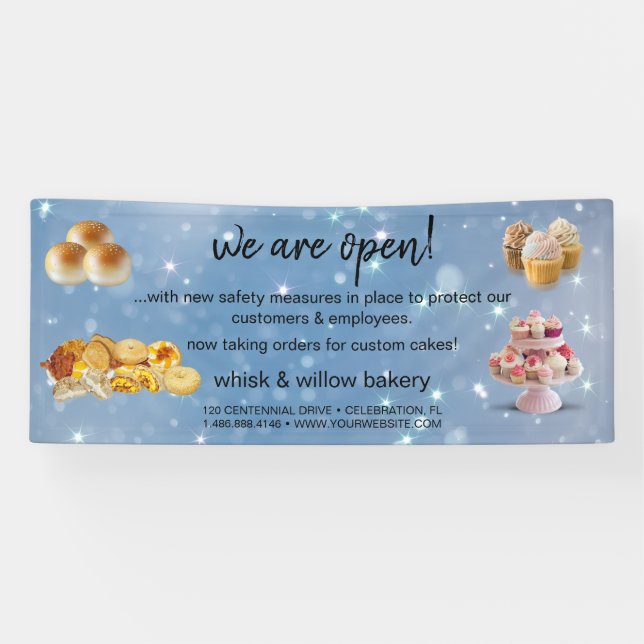 Mint & Gold Whisk Bakery Business Reopening gray Banner (Horizontal)