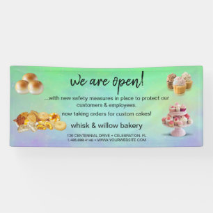 Mint & Gold Whisk Bakery Business Reopening green Banner