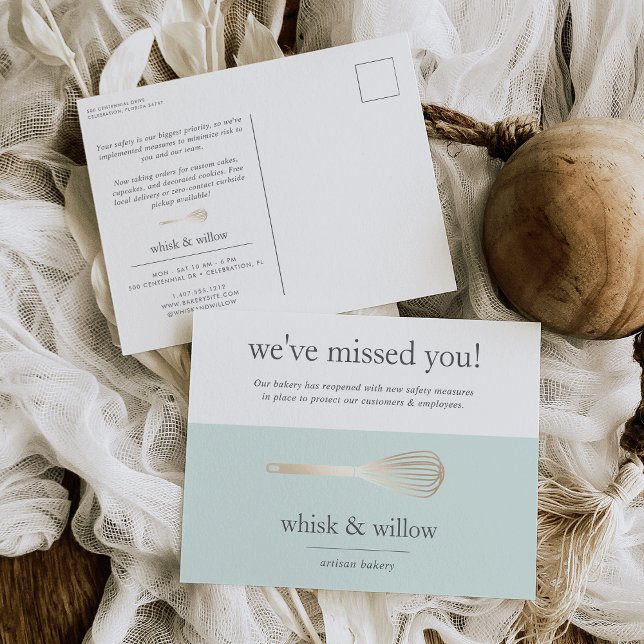 Mint & Gold Whisk | Bakery Business Reopening Postcard (Creator Uploaded)