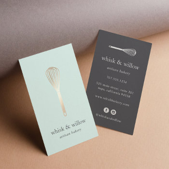 Mint & Gold Whisk | Bakery | Chef | Caterer Business Card by RedwoodAndVine at Zazzle