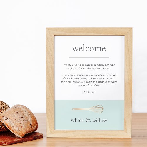 Mint  Gold Whisk  Bakery Covid Safety Welcome Poster