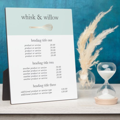 Mint  Gold Whisk  Bakery Menu or Price List Plaque