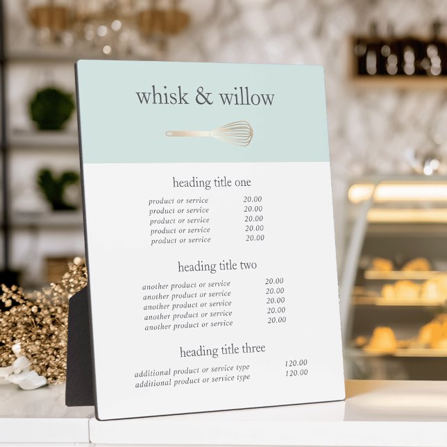 Mint & Gold Whisk | Bakery Menu or Price List Plaque (Creator Uploaded)