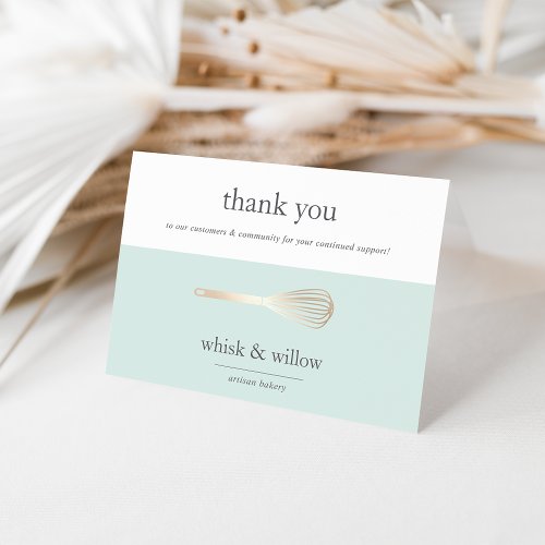 Mint  Gold Whisk  Bakery or Caterer Business Thank You Card
