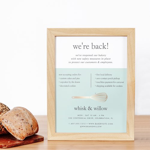 Mint  Gold Whisk Business Reopening Poster