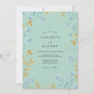 Mint Golden Wildflower Wedding Invitation