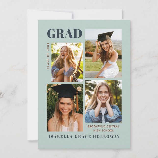 Mint Grad Announcement With Photos (Front)