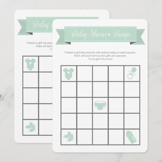 Mint Gray Baby Shower Bingo Game Double Sided (Front/Back)