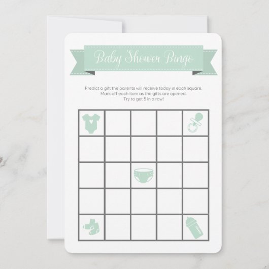 Mint Gray Baby Shower Bingo Game Double Sided (Back)