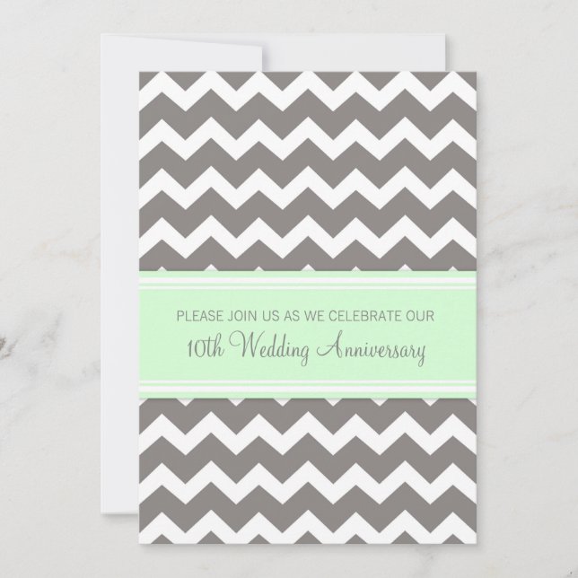 Mint Gray Chevron 10th Anniversary Invitation (Front)
