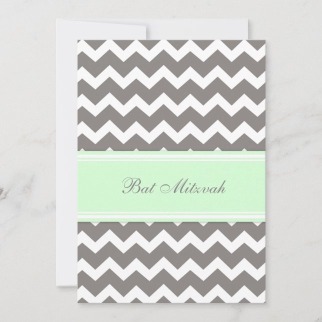Mint Gray Chevron Bat Mitzvah Invitations (Front)