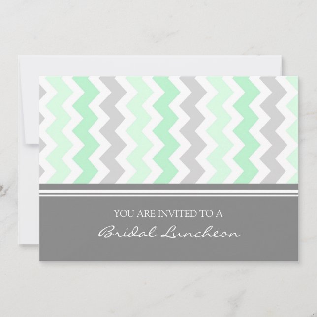 Mint Gray Chevron Bridal Lunch Invitation (Front)