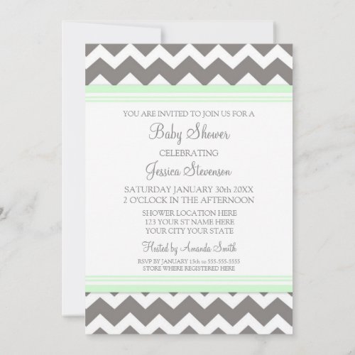 Mint Gray Chevron Custom Baby Shower Invitations