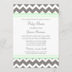 Mint Gray Chevron Custom Baby Shower Invitations