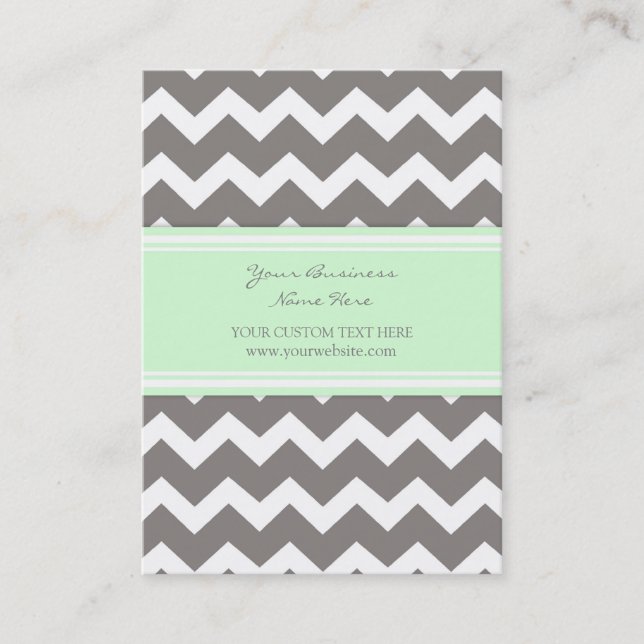 Mint Gray Chevron Retro Business Cards (Front)