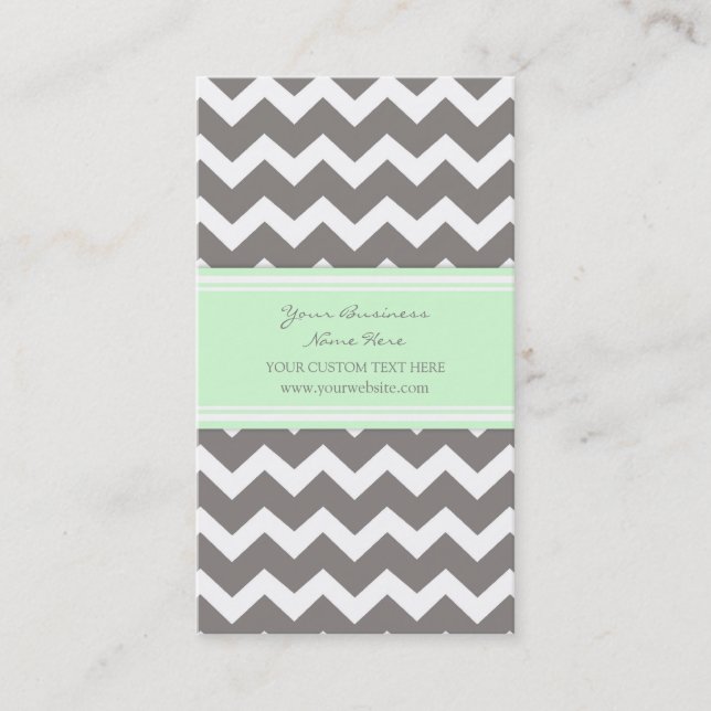 Mint Gray Chevron Retro Business Cards (Front)