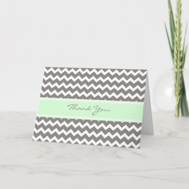 Mint Gray Chevrons Baby Shower Thank You Card (Front)