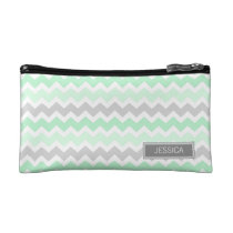 Mint Gray Chevrons Pattern Custom Name Bag