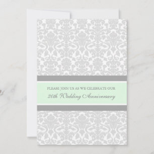 Mint Gray Damask 20th Anniversary Party Invitation